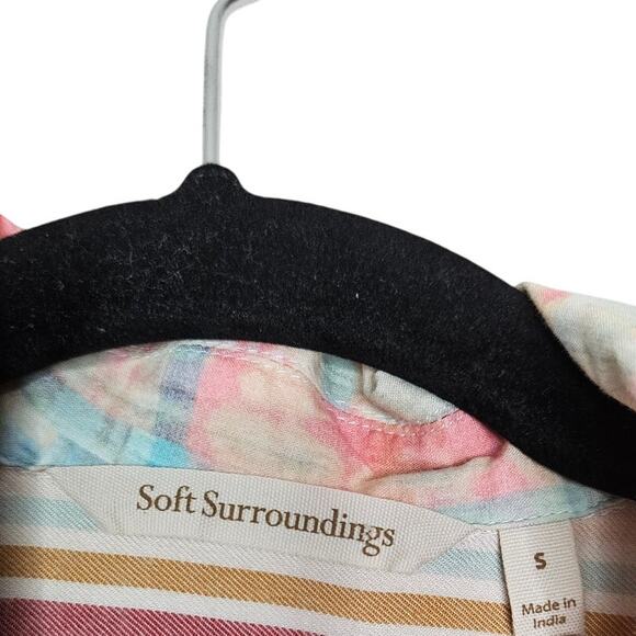 Soft Surroundings Sz S Cotton Blue Floral Button Up Shirt Embroidered Boho - Picture 2 of 5